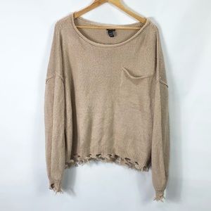 Rue 21 tan oversized sweater women’s size large frayed hem Nwot